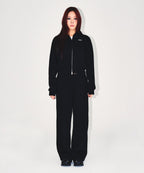 W KNIT LIKE SEMI WIDE PANTS [BLACK]