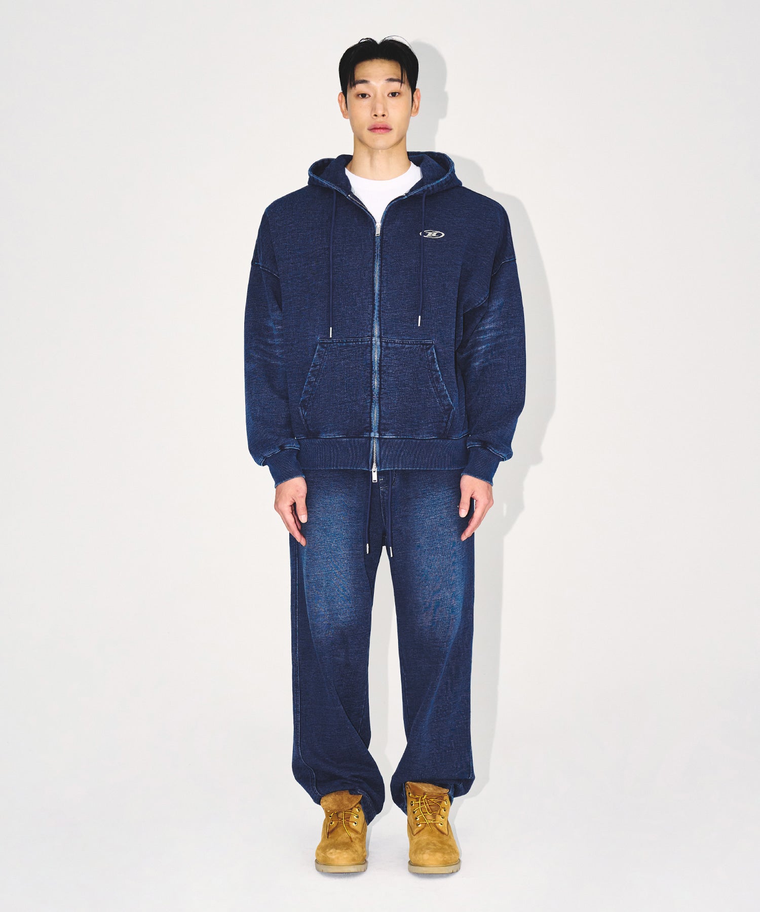 DENIM LIKE HOODIE ZIP-UP [MID DENIM] Main image