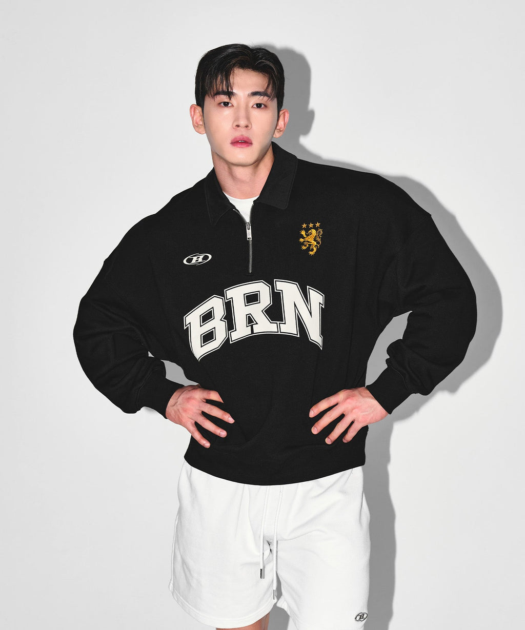 BRN ARCH HALF ZIP UP SWEATSHIRTS [BLACK]