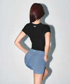 W FITNESS RIBBED T-SHIRTS [BLACK]