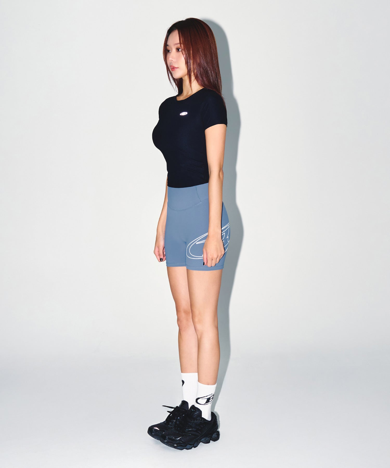 W FITNESS RIBBED T-SHIRTS [BLACK]