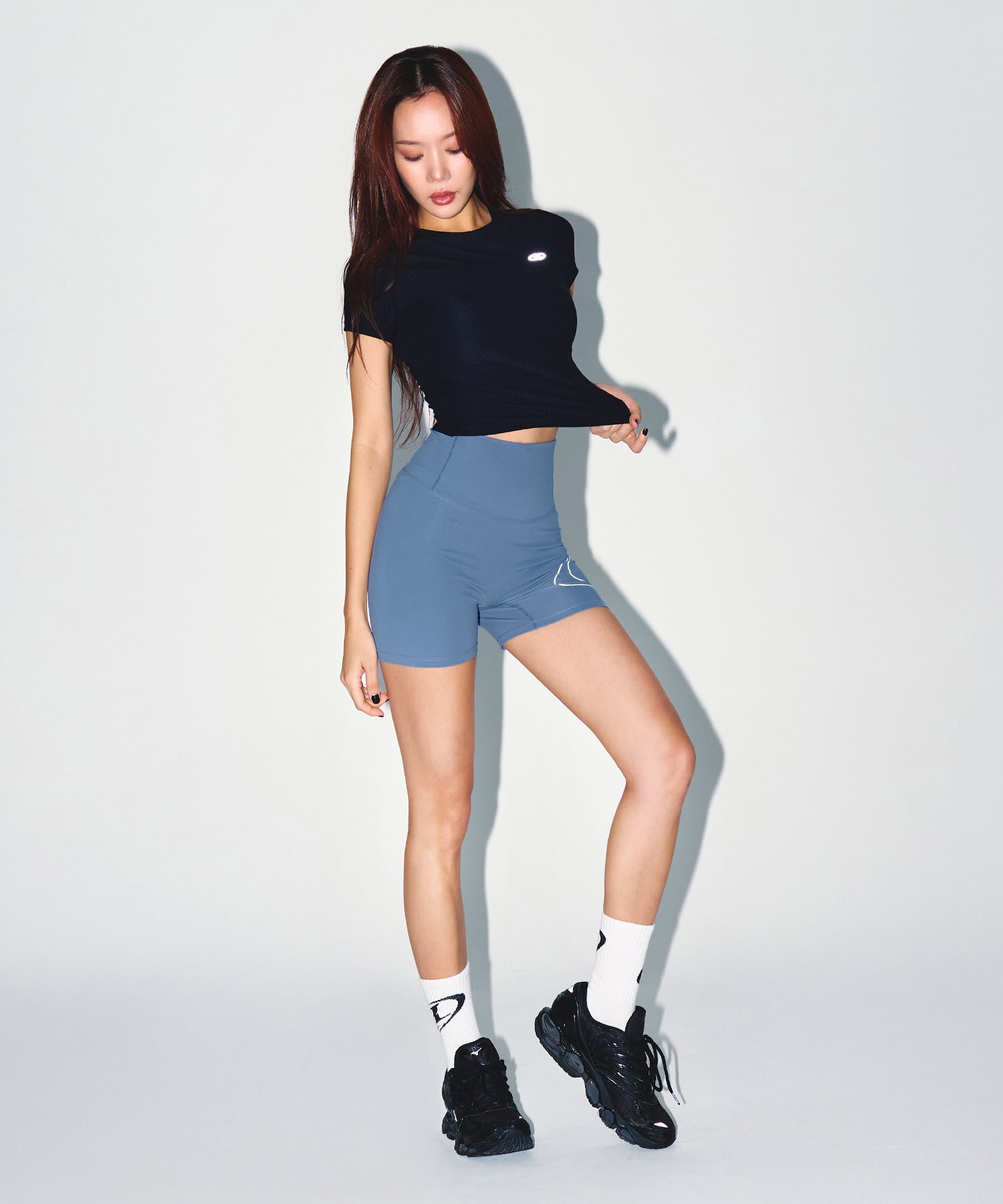 W FITNESS RIBBED T-SHIRTS [BLACK]