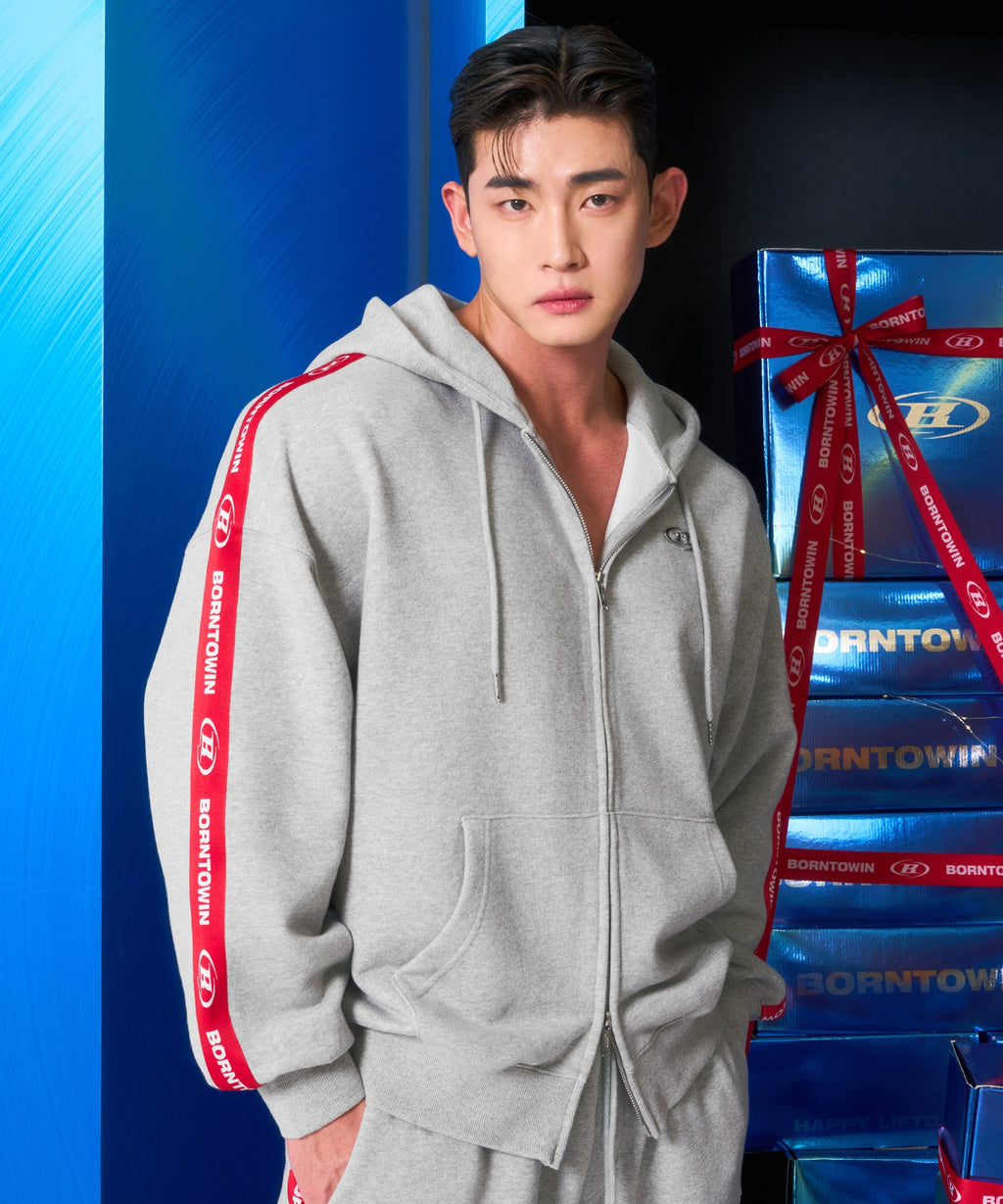 CHROME B RED LINE HOODIE ZIP-UP [MELANGE GRAY]