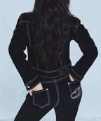 VELVET DENIM SLIM BOOTS CUT PANTS