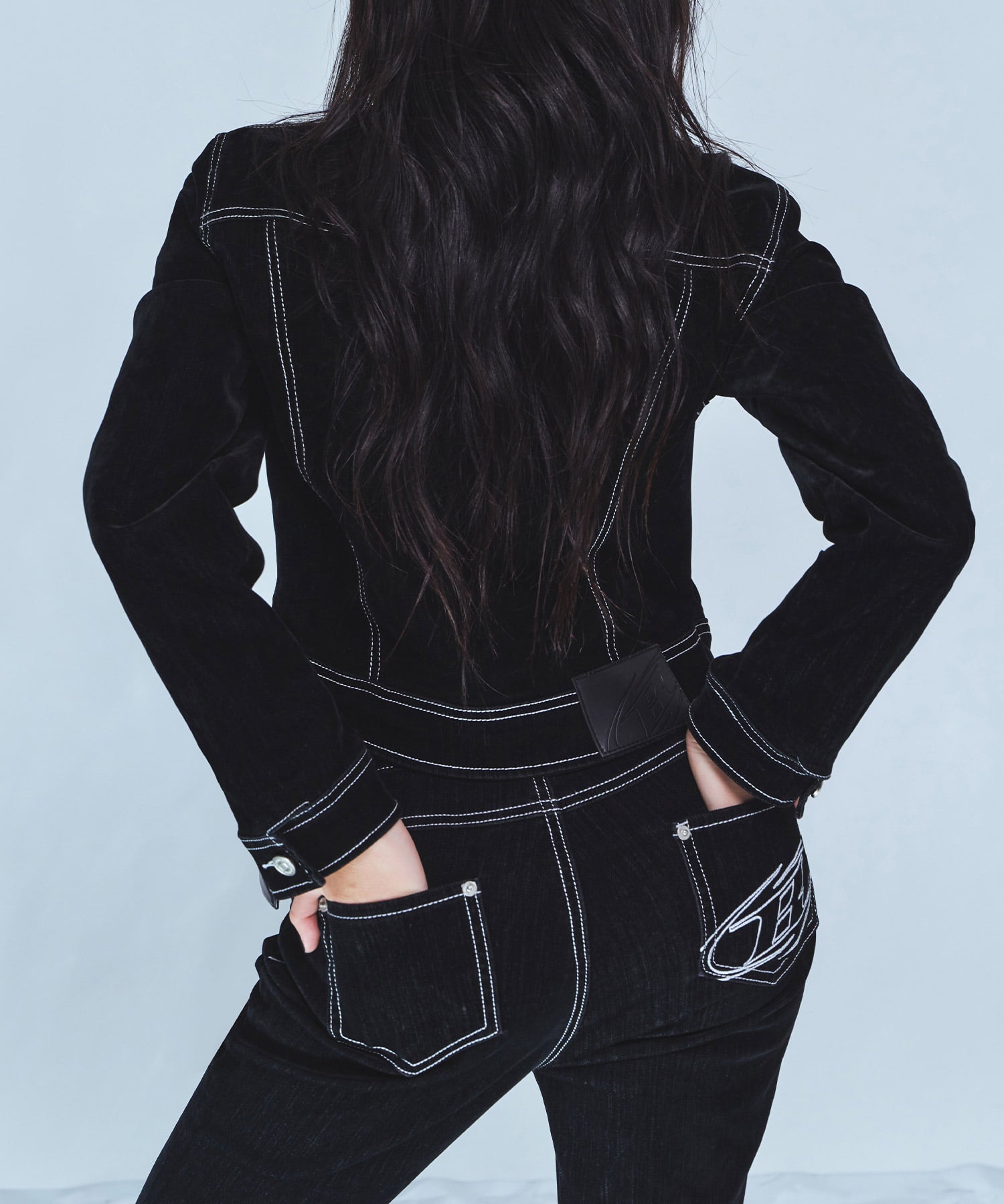 VELVET DENIM SLIM BOOTS CUT PANTS