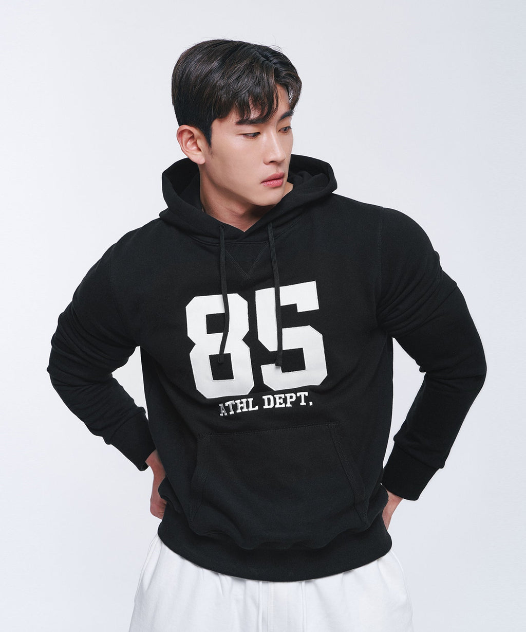 85 APPLIQUE MUSCLE FIT HOODIE [BLACK]