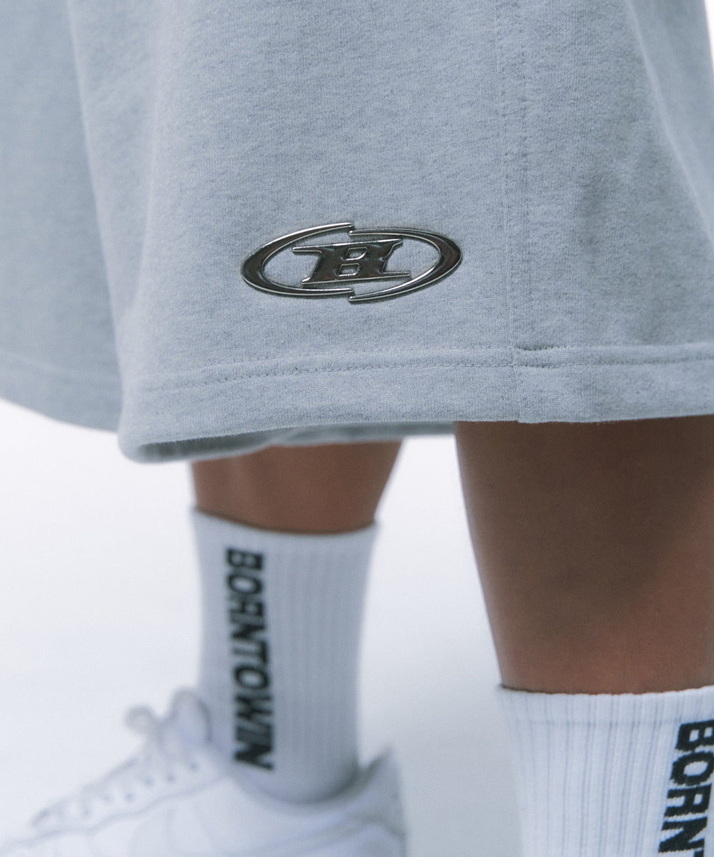 CHROME B LOGO HALF PANTS LONG VER [MELANGE GREY]