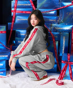 W CHROME B RED LINE CROP HOODIE ZIP UP [MELANGE GRAY]