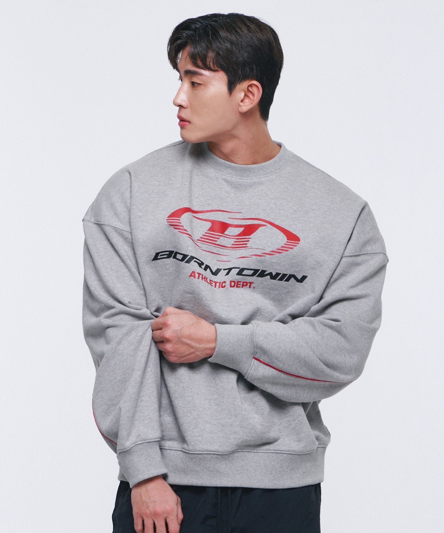 B SYMBOL RED LINE SWEATSHIRTS [MELANGE GREY]