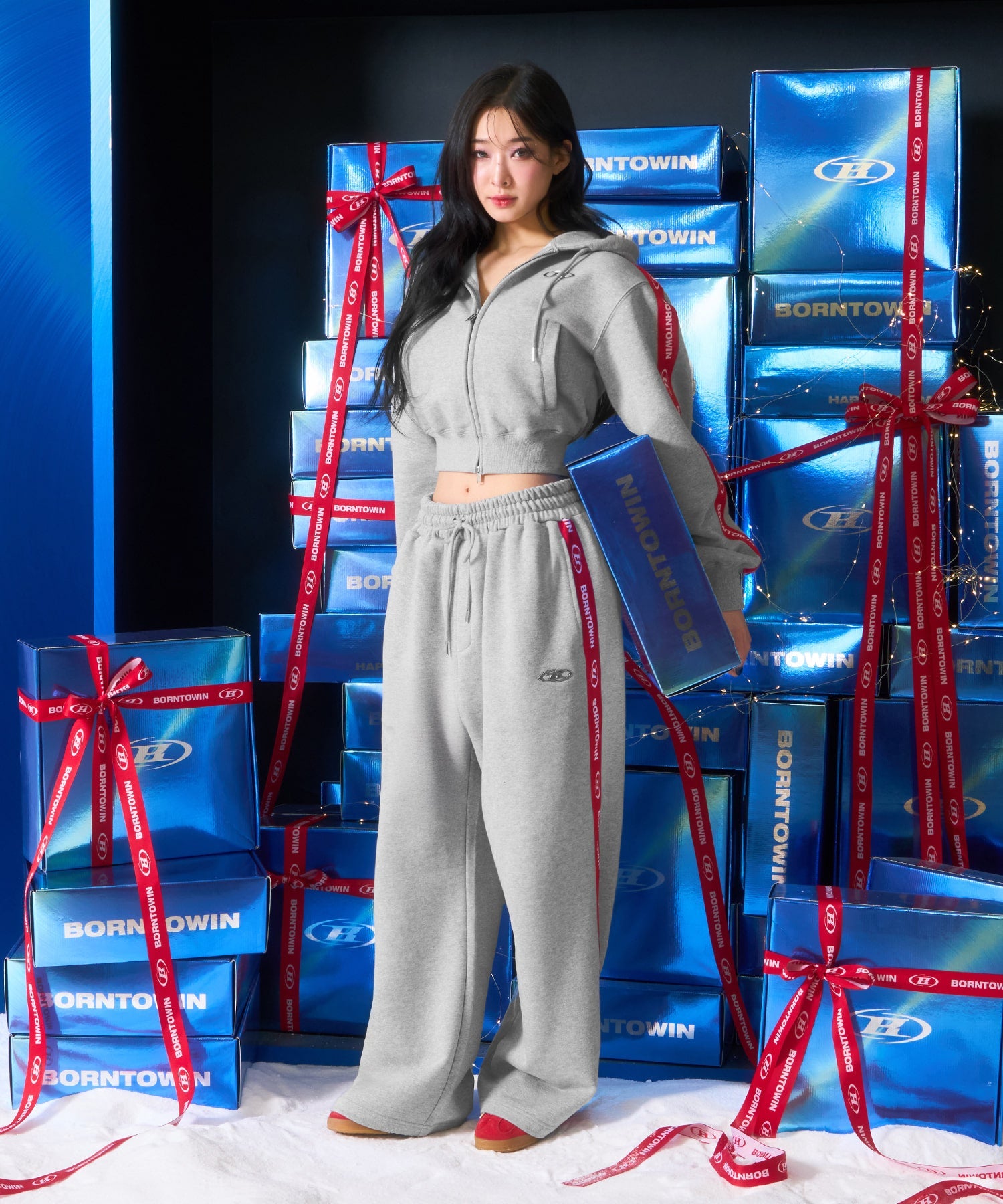 CHROME B RED LINE SEMI WIDE PANTS [MELANGE GRAY]