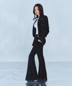 VELVET DENIM SLIM BOOTS CUT PANTS