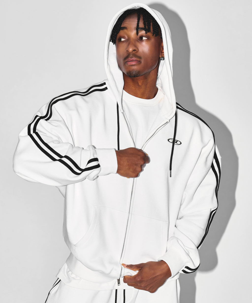 CHROME B TRACK LINE HOODIE [WHITE]