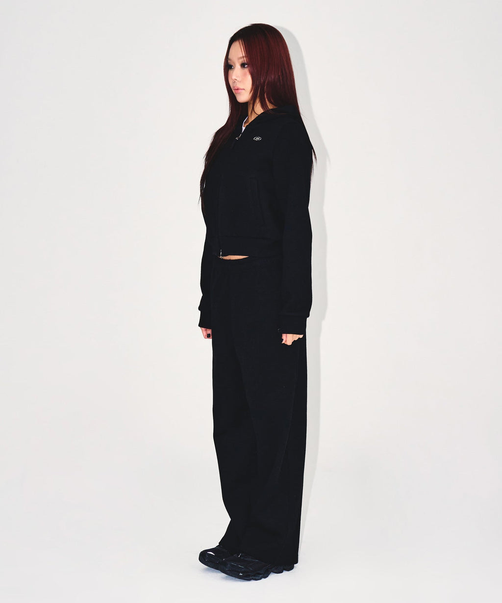 W KNIT LIKE SEMI WIDE PANTS [BLACK]