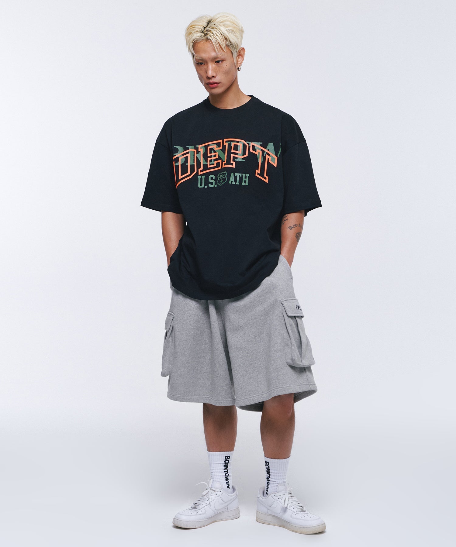 SYMBOL LOGO CARGO BERMUDA PANTS [MELANGE GREY]