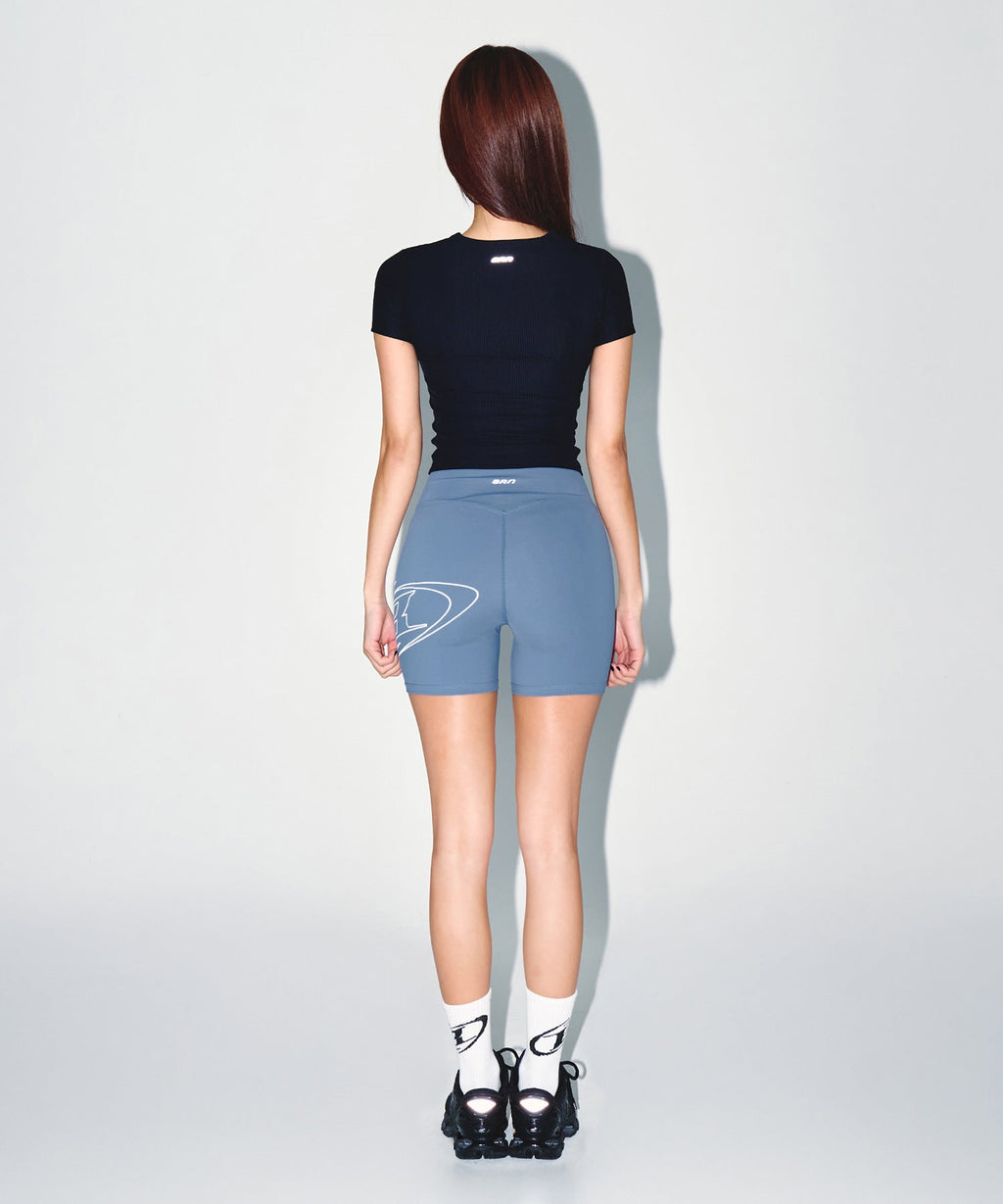 W FITNESS RIBBED T-SHIRTS [BLACK]