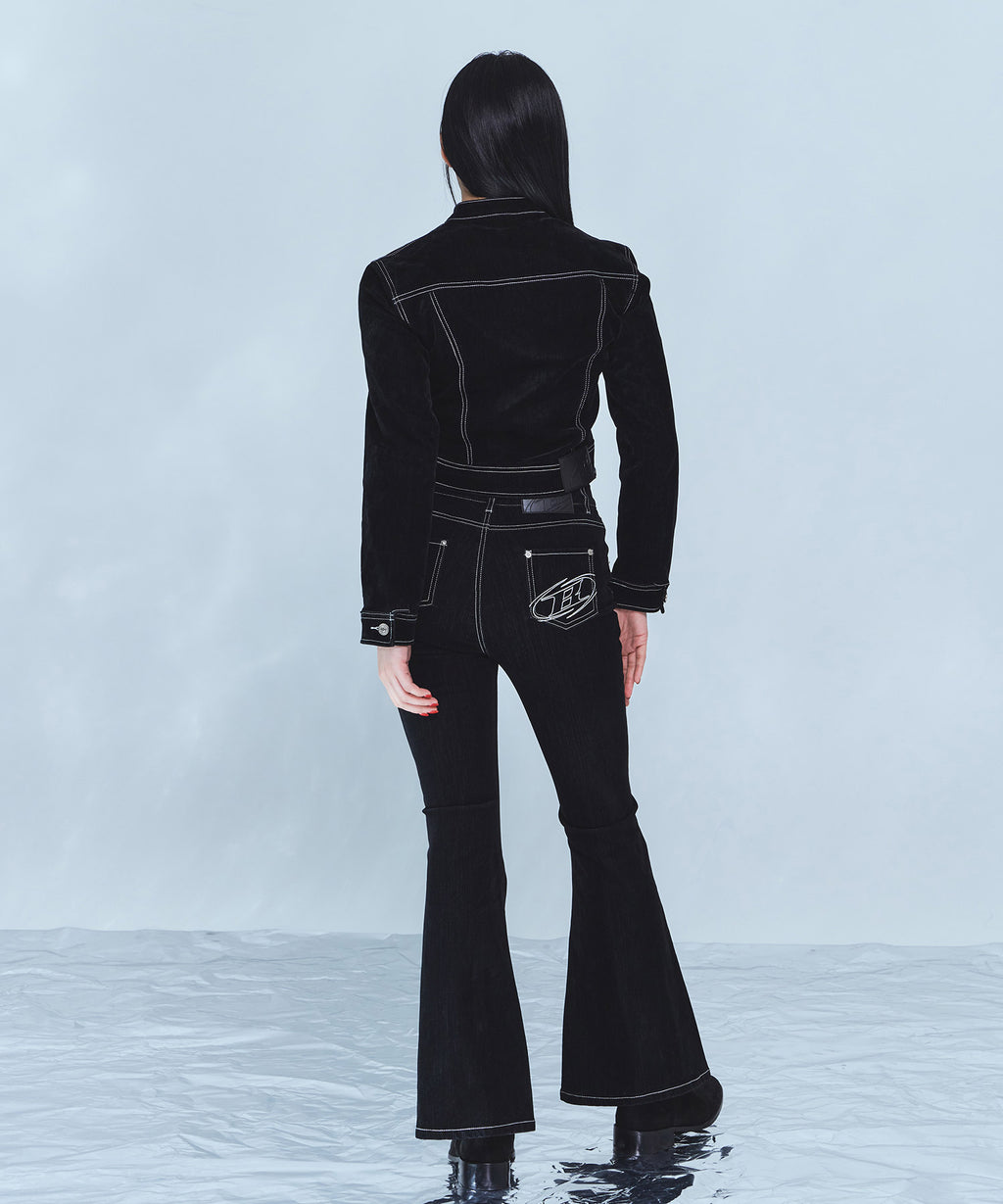 VELVET DENIM SLIM BOOTS CUT PANTS