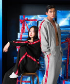 CHROME B RED LINE HOODIE ZIP-UP [MELANGE GRAY]