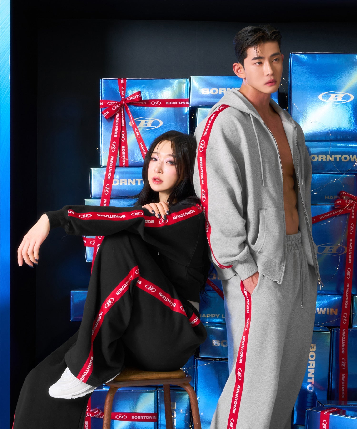 CHROME B RED LINE HOODIE ZIP-UP [MELANGE GRAY]