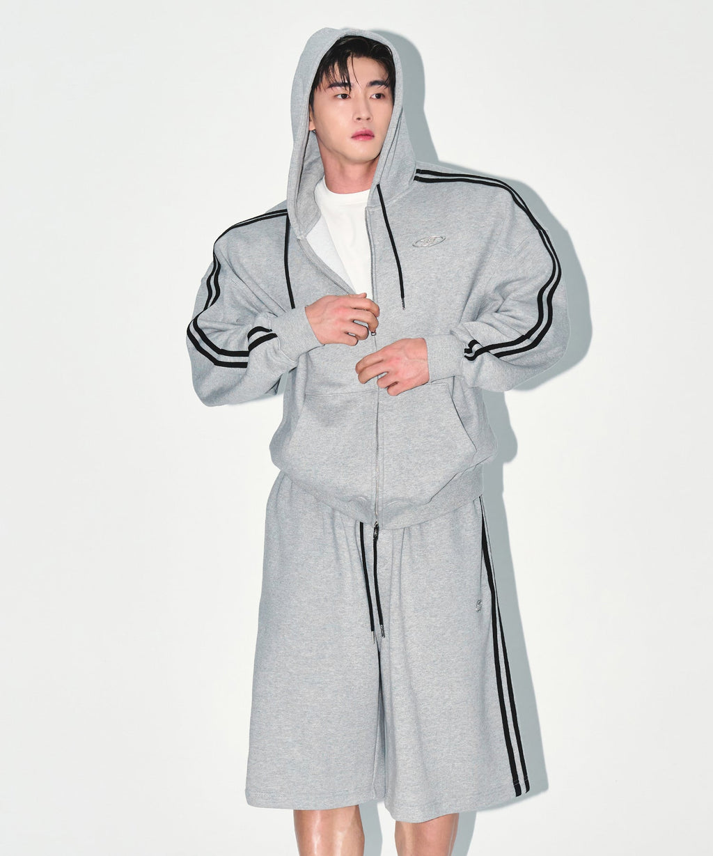 CHROME B TRACK LINE HOODIE [MELANGE GREY]