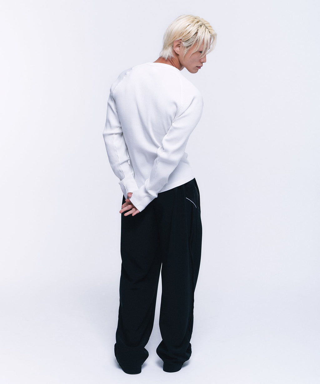SUEDE SILVER LINE JERSEY WIDE PANTS [BLACK]