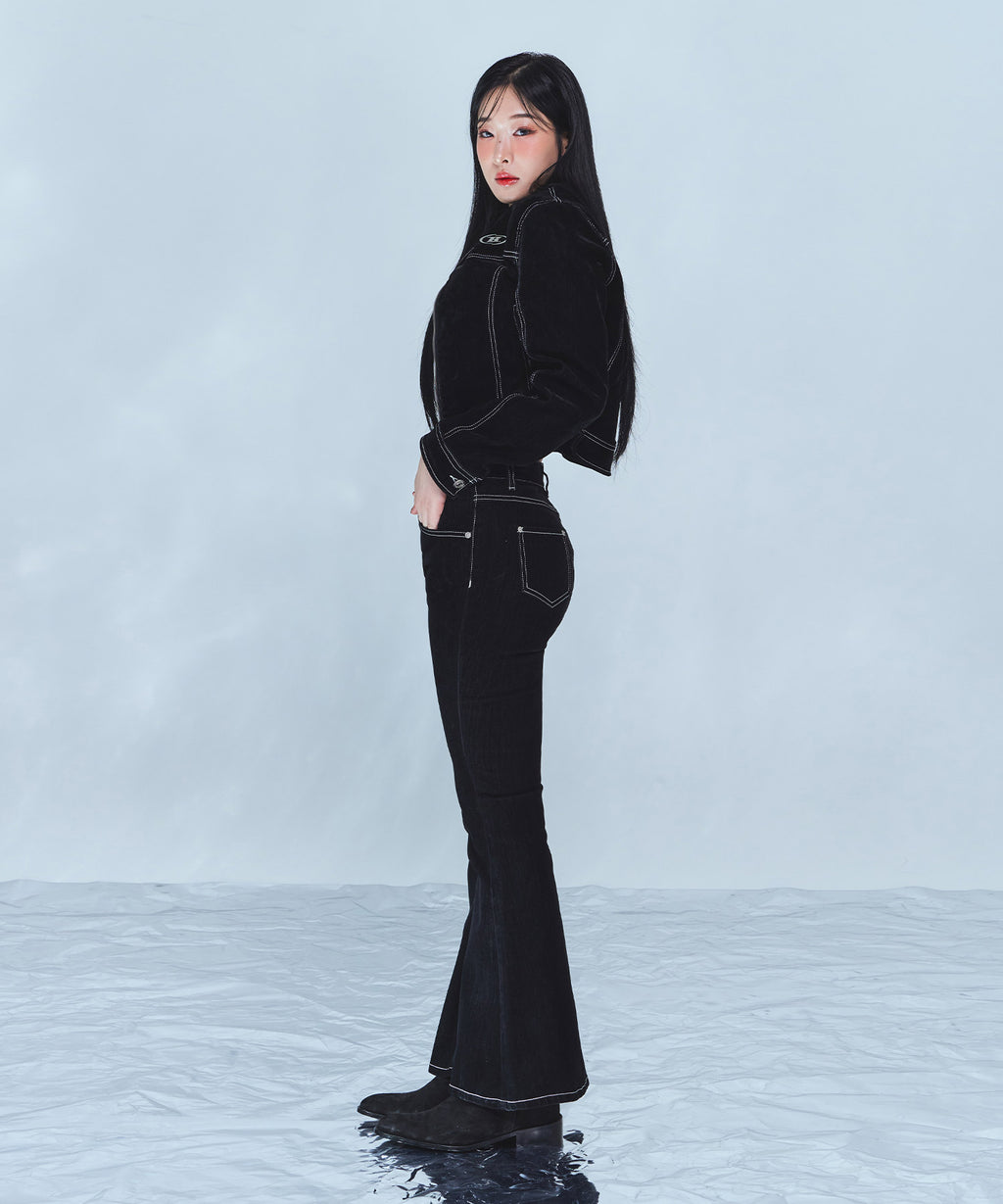 VELVET DENIM CROP JACKET