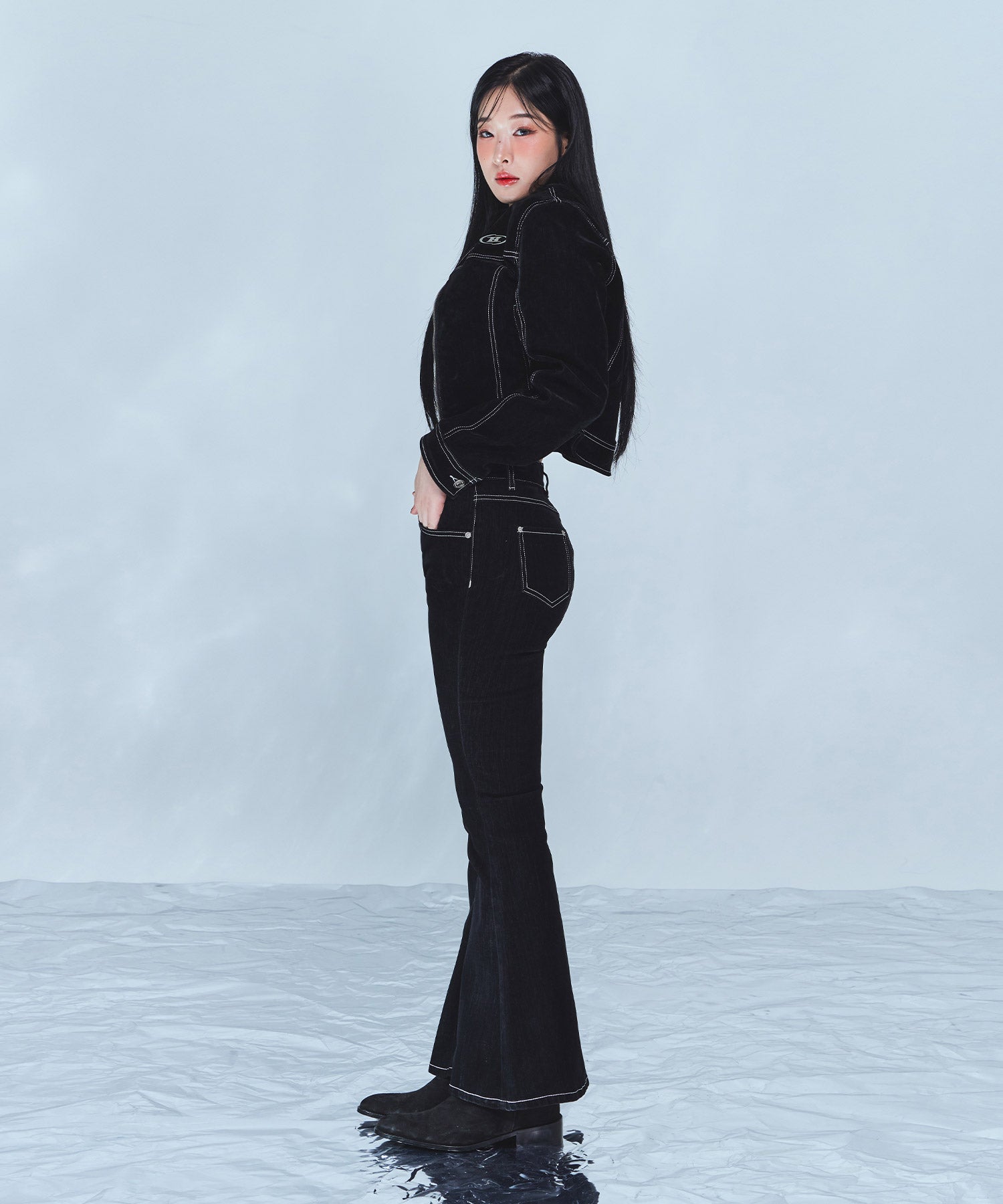 VELVET DENIM CROP JACKET