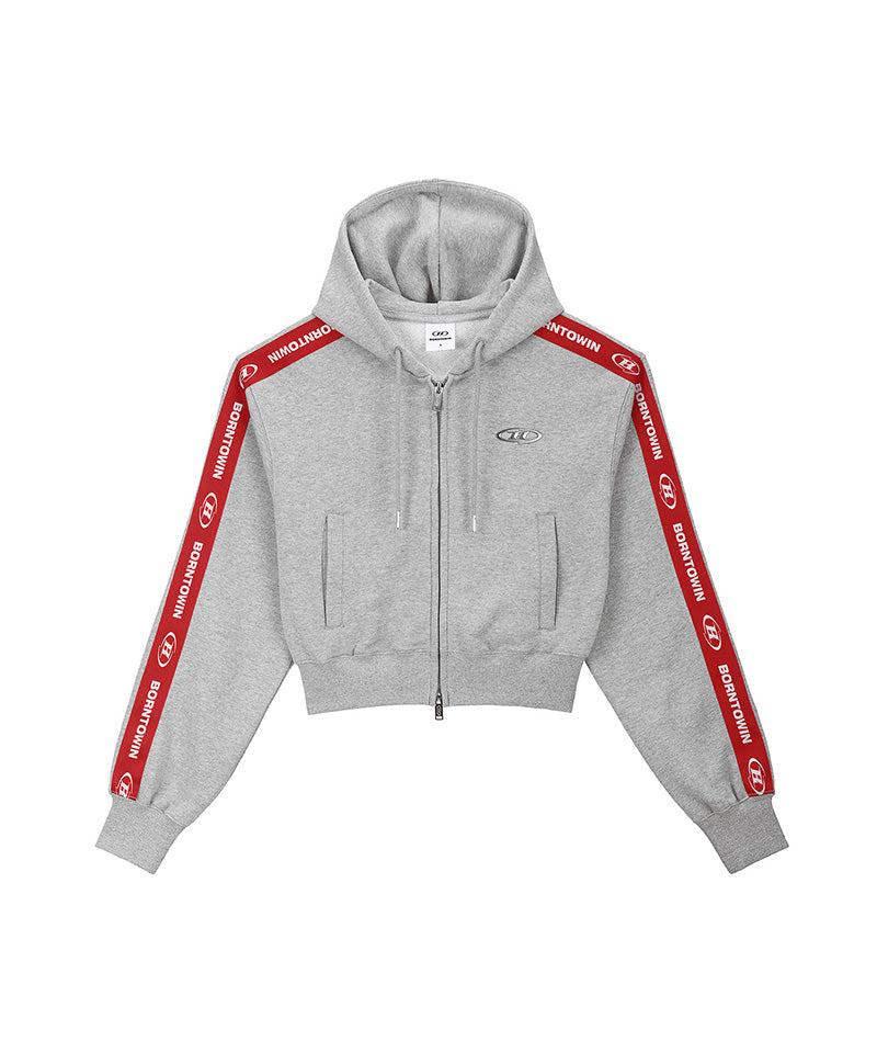 W CHROME B RED LINE CROP HOODIE ZIP UP [MELANGE GRAY]