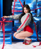 W CHROME B RED LINE CROP HOODIE ZIP UP [MELANGE GRAY]