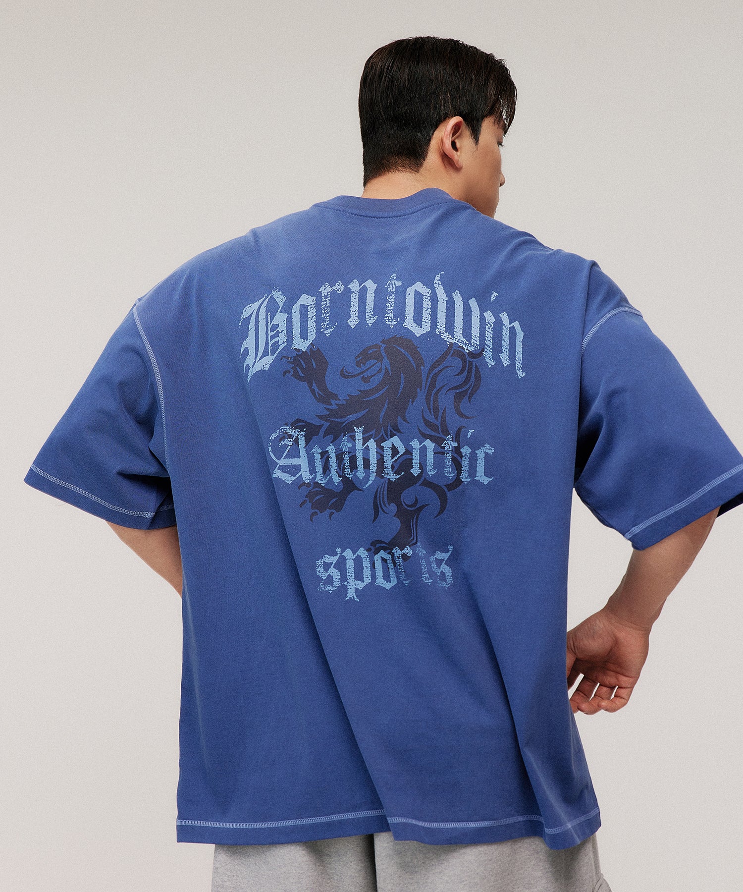 PIGMENT CRACK LETTER EXTRA FIT T-SHIRTS [DEAD BLUE] Main image