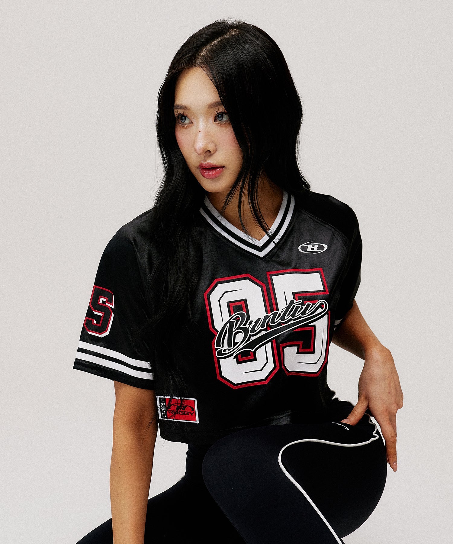 W RUGBY JERSEY CROP T-SHIRTS [BLACK] Main image