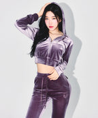 [EXCLUSIVE] W DOUBLE B VELVET CROP HOODIE ZIP-UP [ASH PURPLE]