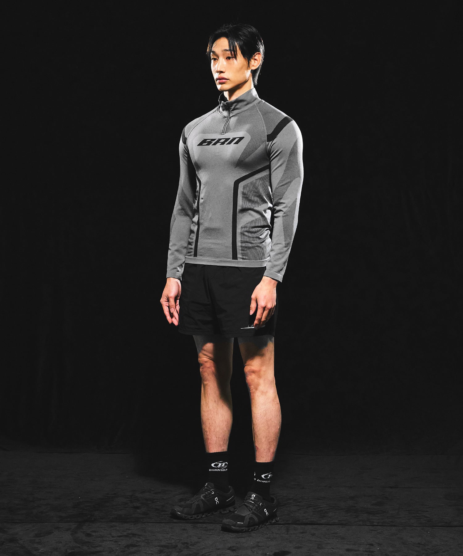 BRN ECLIPSE SEAMLESS HALF ZIP UP LONG SLEEVE [CHARCOAL]