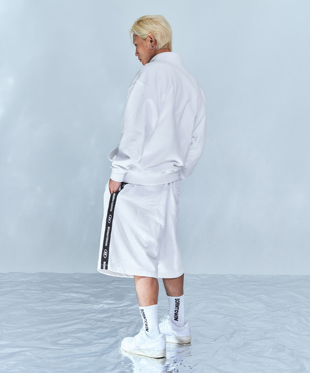 CHROME B HALF ZIP-UP SWEATSHIRTS [WHITE]