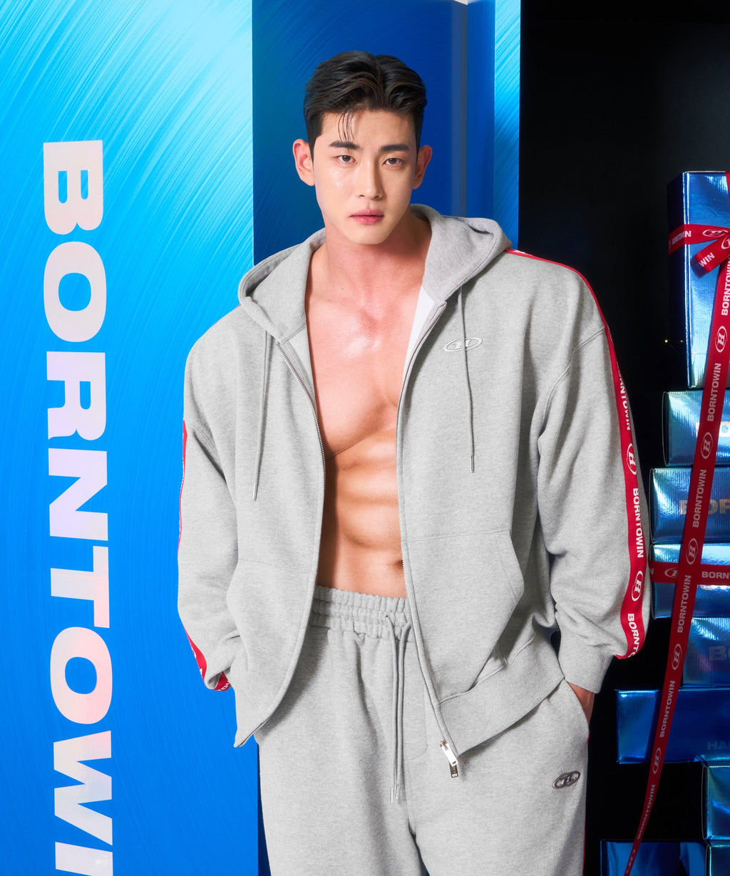 CHROME B RED LINE HOODIE ZIP-UP [MELANGE GRAY]