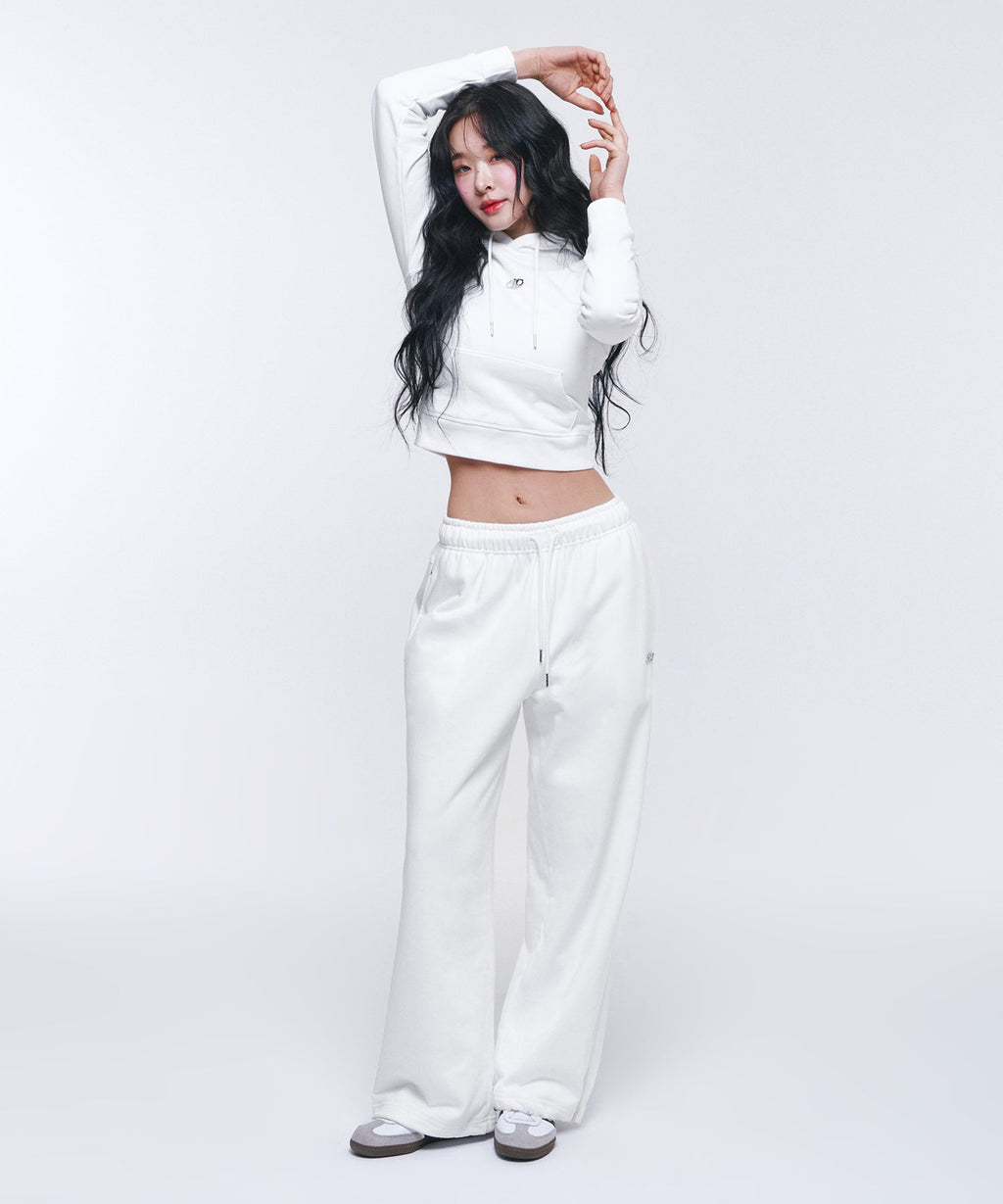 W B PENDANT COTTON CROP HOODIE [WHITE]