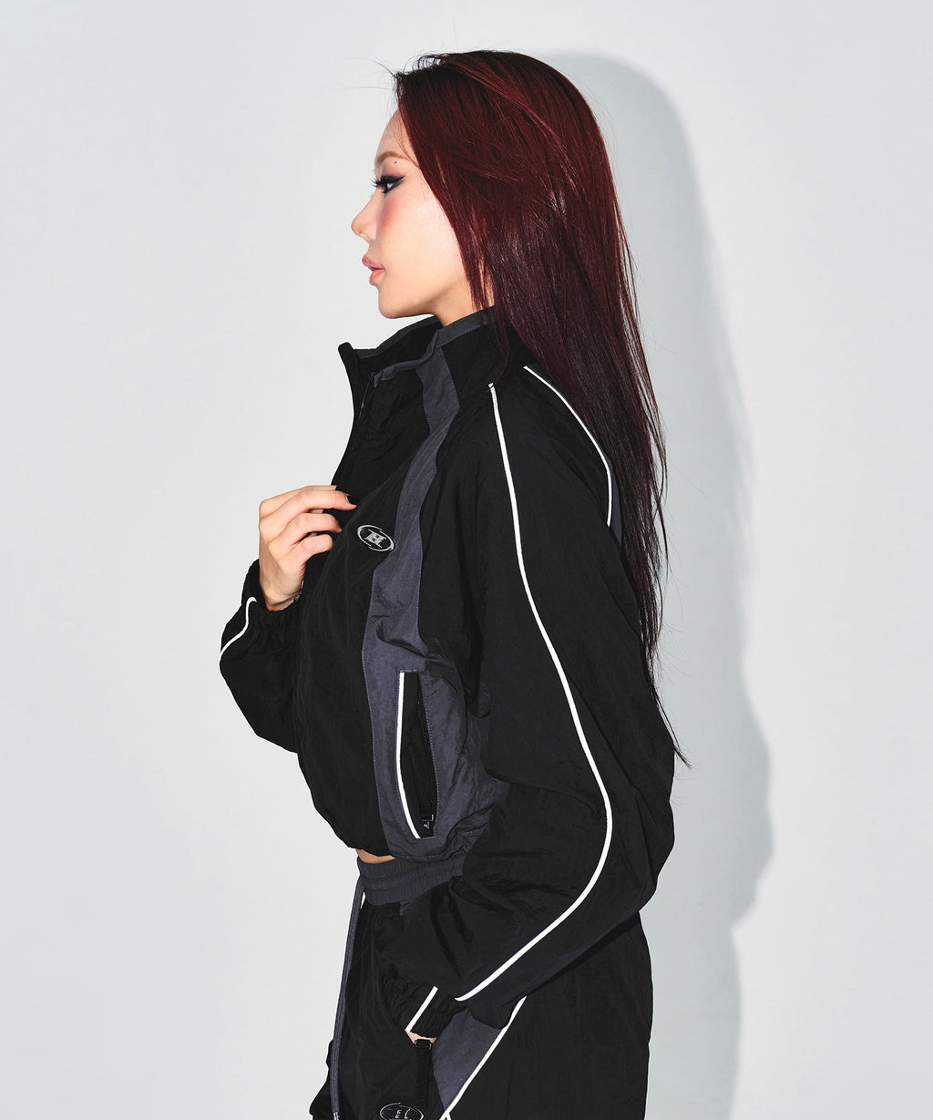 W NYLON BLOCK JACKET [BLACK]