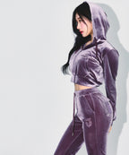 [EXCLUSIVE] W DOUBLE B VELVET CROP HOODIE ZIP-UP [ASH PURPLE]