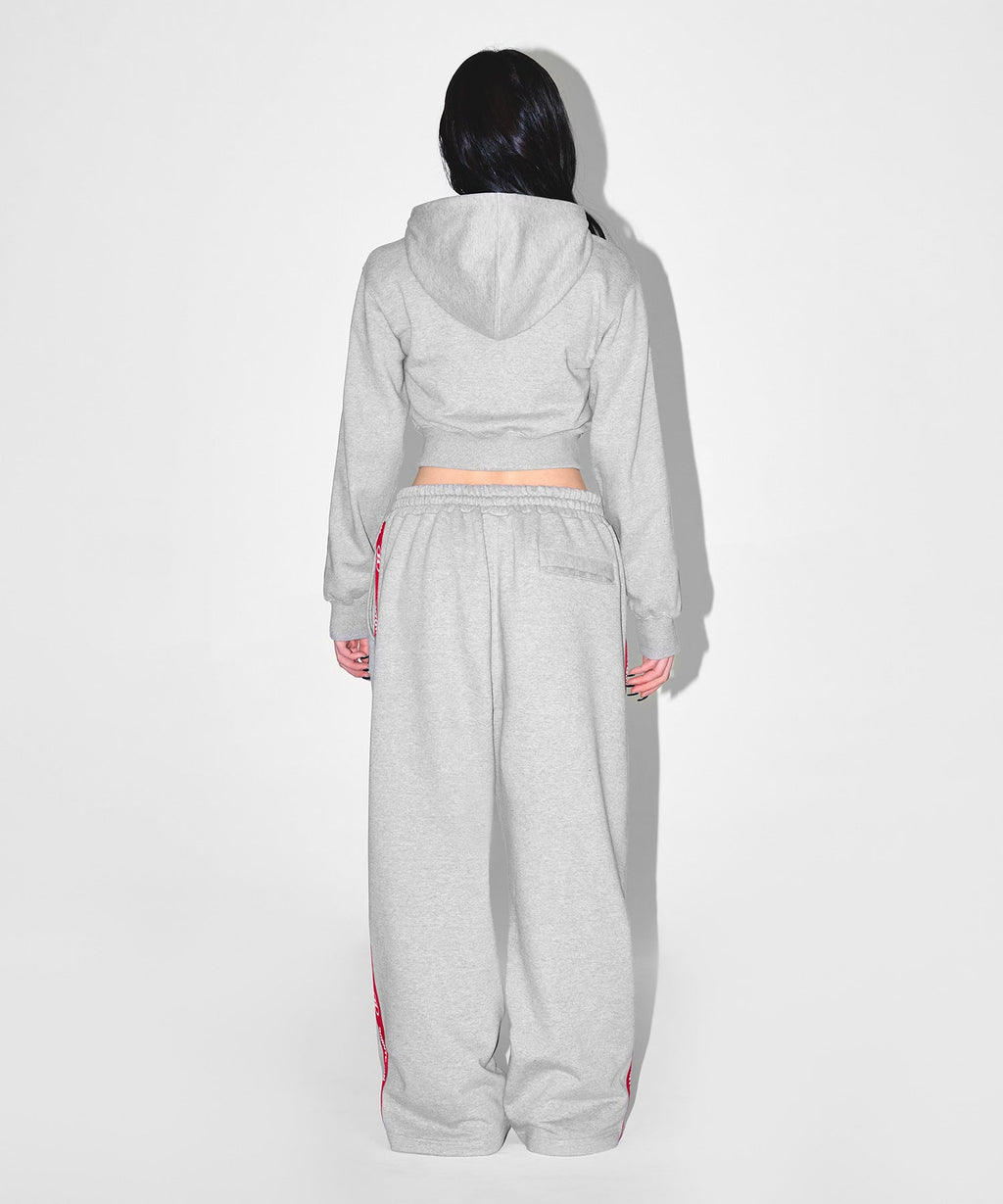W CHROME B RED LINE CROP HOODIE ZIP UP [MELANGE GRAY]