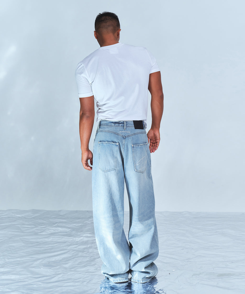 STROKE B WASHED WIDE DENIM PANTS