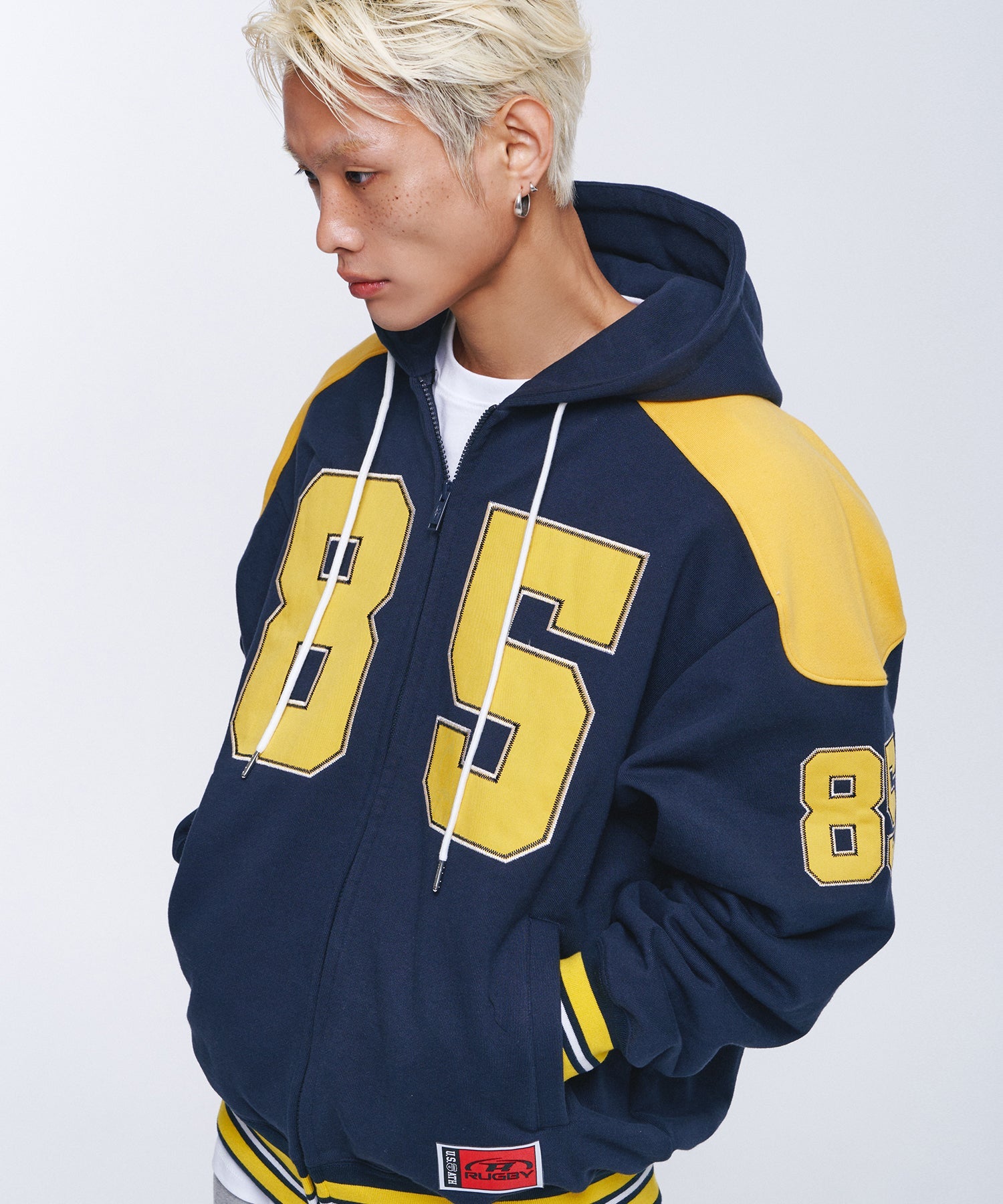 85 APPLIQUE RUGBY HOODIE ZIP-UP [NAVY] Secondary image