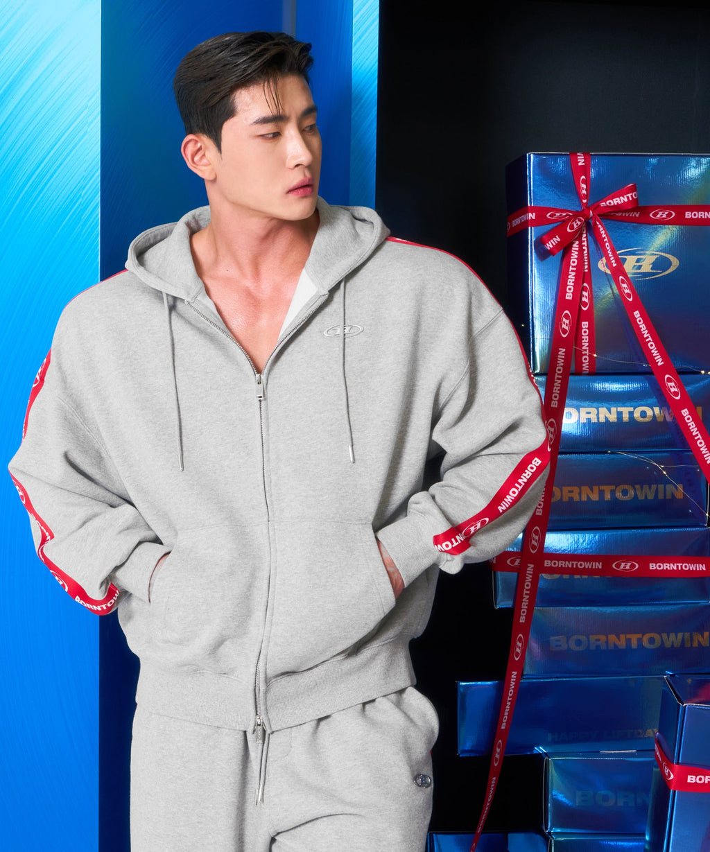 CHROME B RED LINE HOODIE ZIP-UP [MELANGE GRAY]