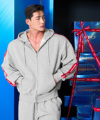 CHROME B RED LINE HOODIE ZIP-UP [MELANGE GRAY]