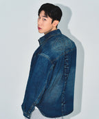 WASHED DENIM OVER FIT SHIRTS [MID DENIM]