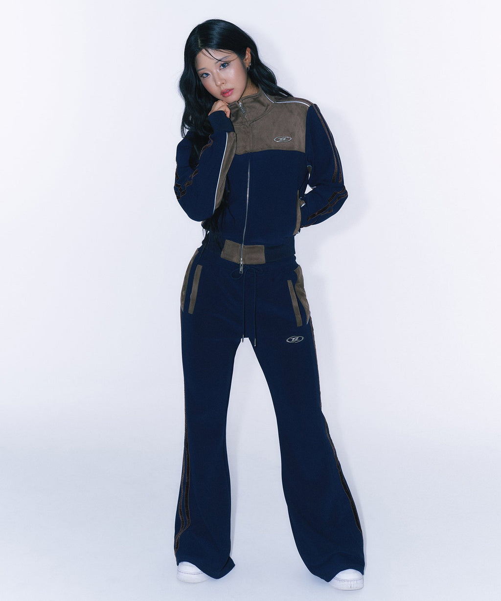 SUEDE SILVER LINE JERSEY CROP JACKET [NAVY]